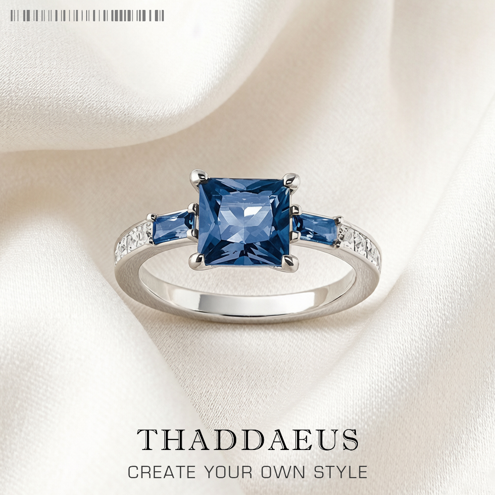 Bague de Cocktail avec pierres bleues et blanches carrées, bijoux fins classiques de Style européen pour femmes, nouveau cadeau en argent Sterling 925