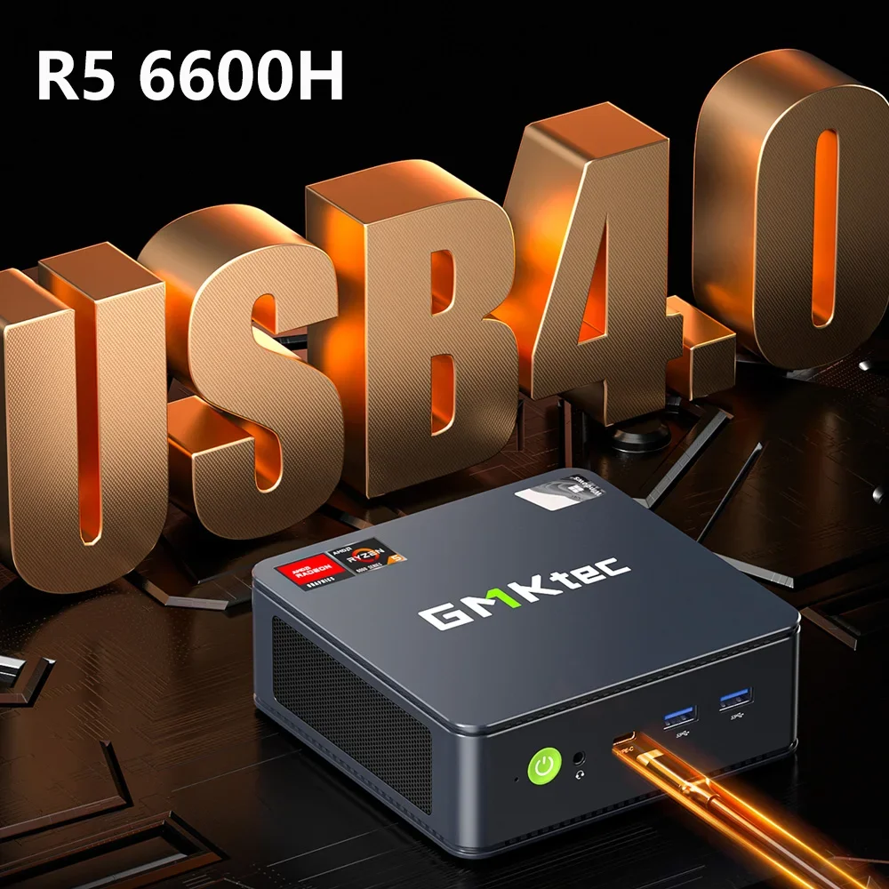 GMKtec M6 AMD Ryzen 5 6600H Mini PC Threads DDR5 4800MHz M.2 SSD BT5.2 USB3.2*3 HDMI DP 4K@60Hz Desktop Gaming Office Computer