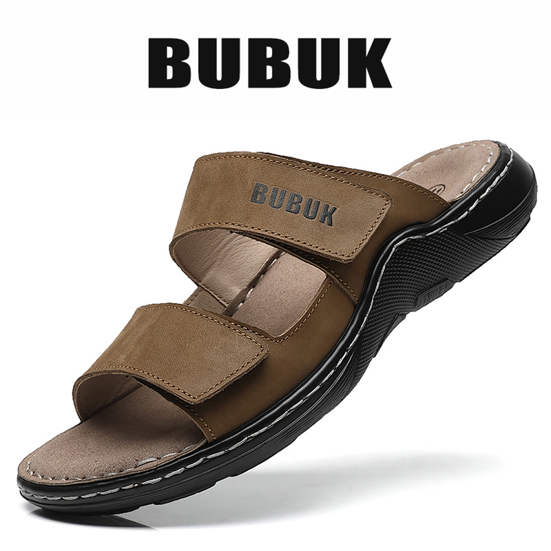 Bubuk Herren-Slipper aus echtem Leder, hergestellt aus hochwertigem Rindsleder, Outdoor-Strandsandalen, leicht und bequem, geeignet für Outdoor-Aktivitäten, Arbeit und Reisen