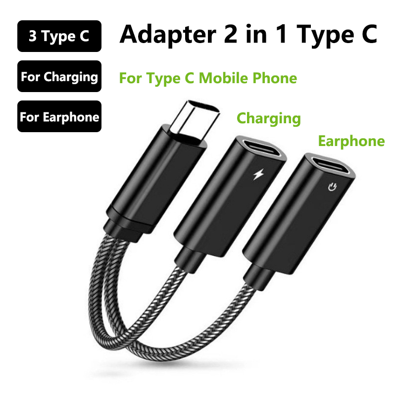 Adaptador multifunción 2 en 1 tipo C Audio HiFi y cargador Dual USB C divisor auricular Cable convertidor