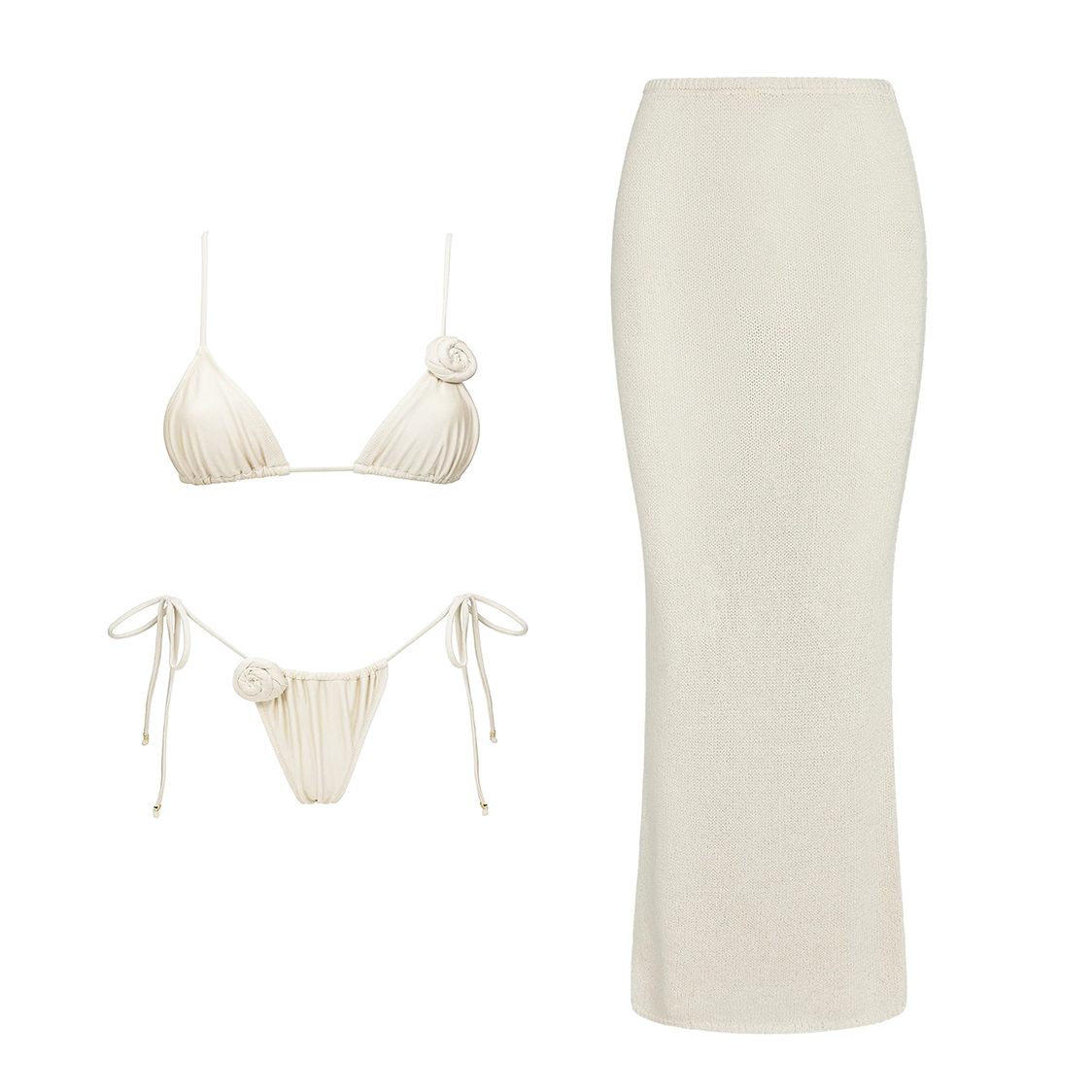 Flower Bikini Women Sexy Swimsuit Push Up Swimwear Female Mesh Skirt Bandeau Biquini Solid White Bathingsuit Swim Suit Beachwear