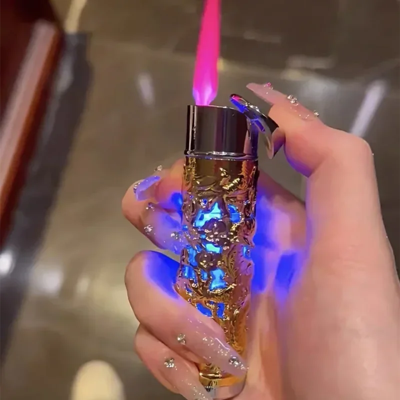 Encendedor de dragón en relieve 3D de Metal a prueba de viento butano Turbo llama roja encendedor portátil para mujer accesorios para cigarrillos regalo de moda para hombres