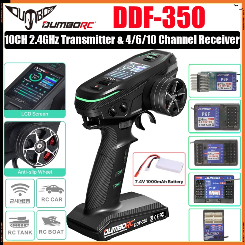 DUMBORC DDF-350 передатчик с приемником 2,4G 10-канальный цифровой радиопульт дистанционного управления для радиоуправляемого автомобиля, лодки, танка, ЖК-дисплея системы FHSS