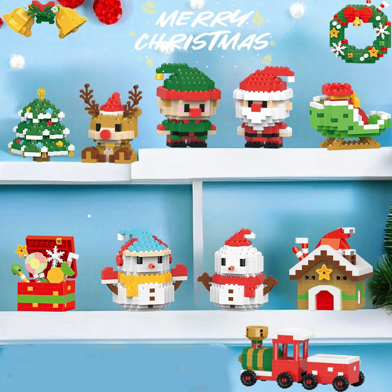 Christmas Building Block Series ของขวัญ Micro อิฐ Santa Claus Reindeer ประกอบอิฐตกแต่งตารางของเล่นเด็กเด็ก