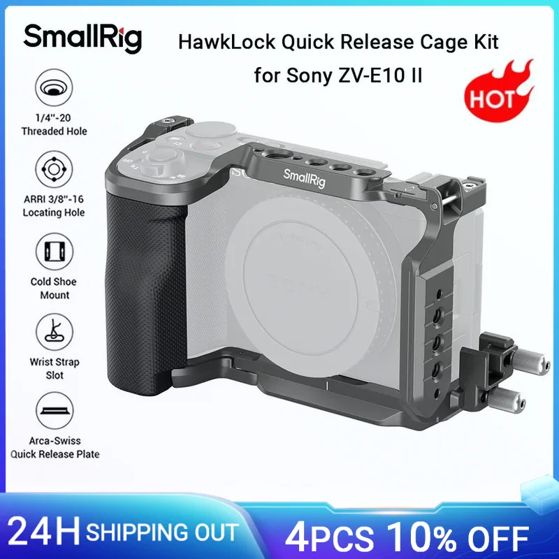 SmallRig ZV-E10 II Cage with Silicone Handle, HawkLock Quick Release Cage Kit for Sony ZV-E10 II, with Quick Release Plate -4949