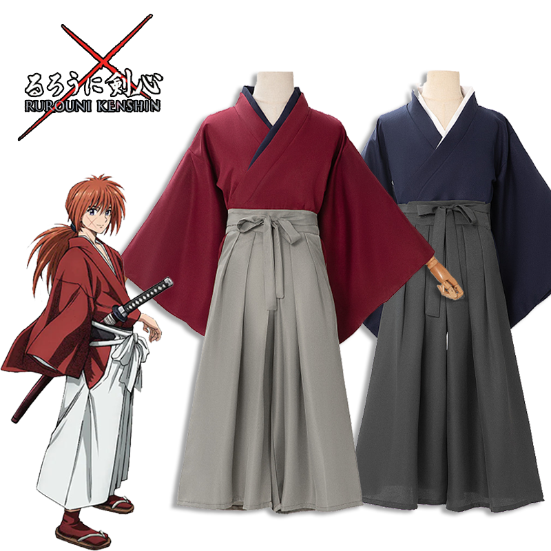 Аниме Rurouni Kenshin Himura Kenshin Косплей Взрослый костюм унисекс Самурайская форма Кимоно Кендо Полный комплект аксессуаров наряды