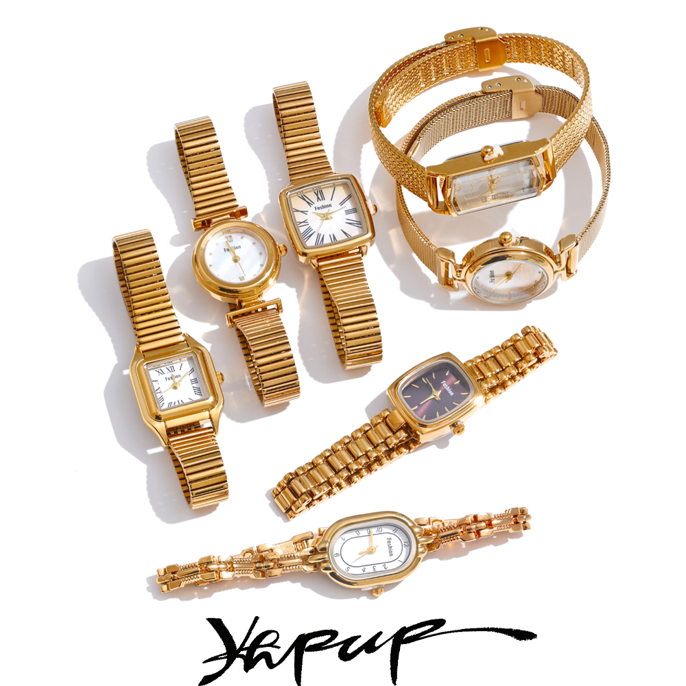 Yhpup Moda Relógio Lades' de Aço Inoxidável com Movimento Japão À Prova D 'Água Polido Brilhante 18K Ouro PVD Banhado Acessórios de Jóias