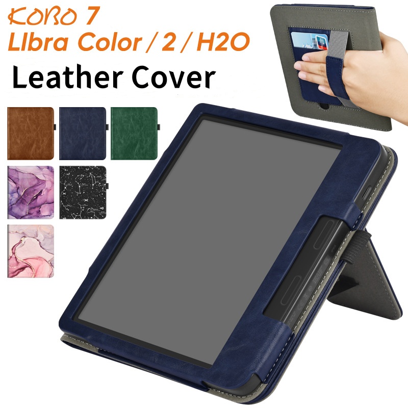 Para KOBO Libra Color/Libra 2/Libra H2O funda con correa de mano soporte ranura para tarjeta 7 pulgadas funda inteligente Ebook N428 N418 N873 carcasa protectora