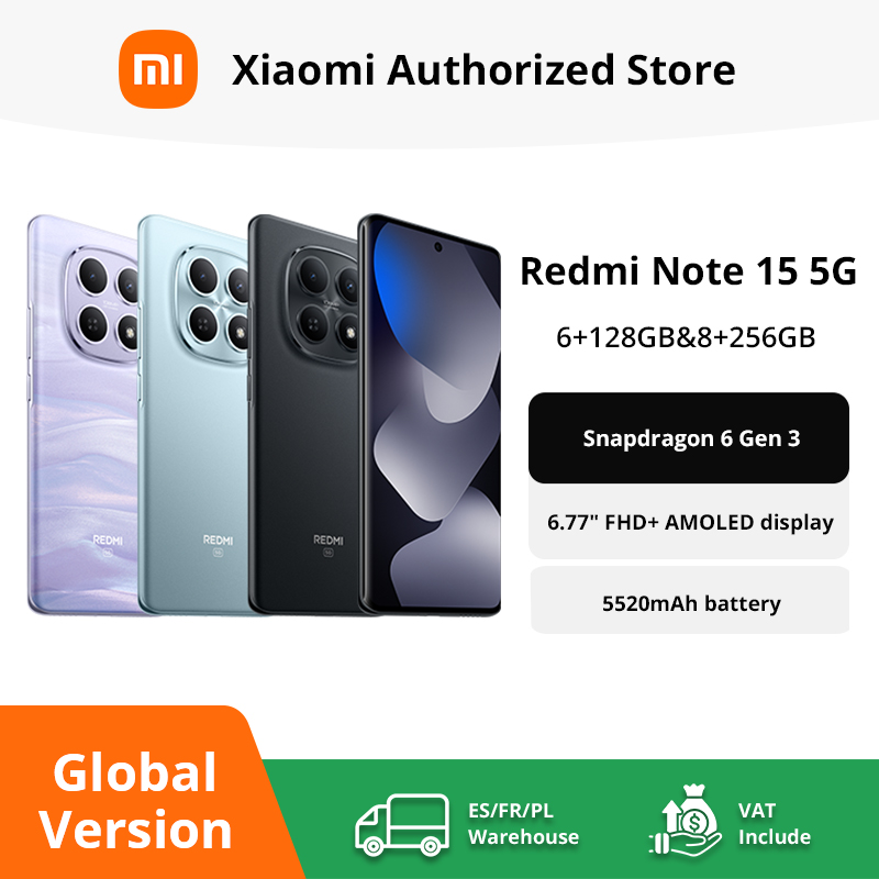 Xiaomi Redmi Note 15 5G Versión Global Snapdragon ®   Cámara NFC de 6.ª generación y 3.ª generación con 108 MP, 5520 mAh, 120 Hz, pantalla AMOLED de 6,77 pulgadas