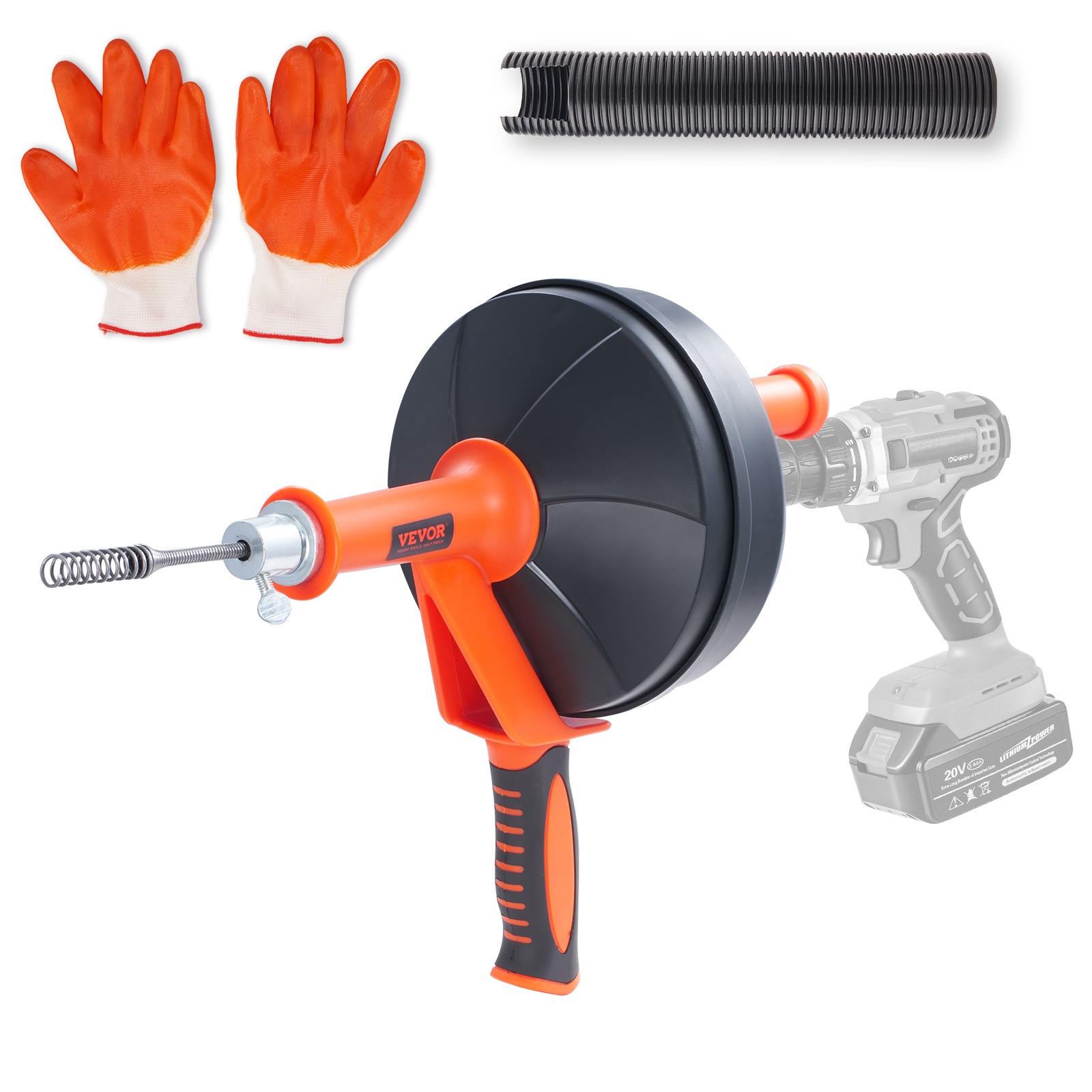 SucceBuy – tarière de vidange de 25 pieds, serpent de plomberie à alimentation manuelle avec fixation de perceuse, dissolvant de bouchons de vidange, drague de tuyaux d'égout de toilettes pour la maison