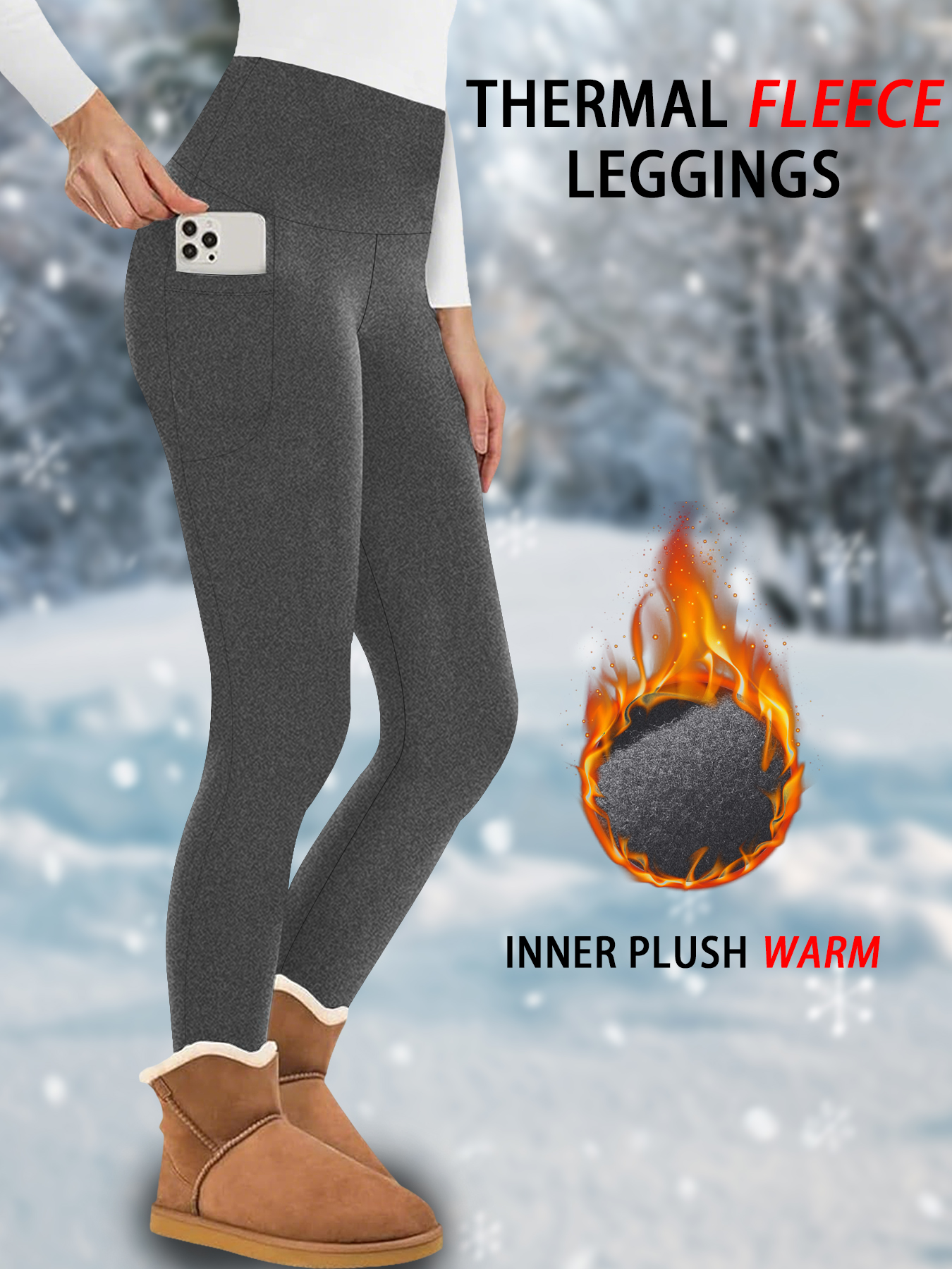 Leggings de invierno de cintura alta con bolsillos para mujer, forro polar térmico, control de barriga, medias gruesas y cálidas, entrenamiento, correr