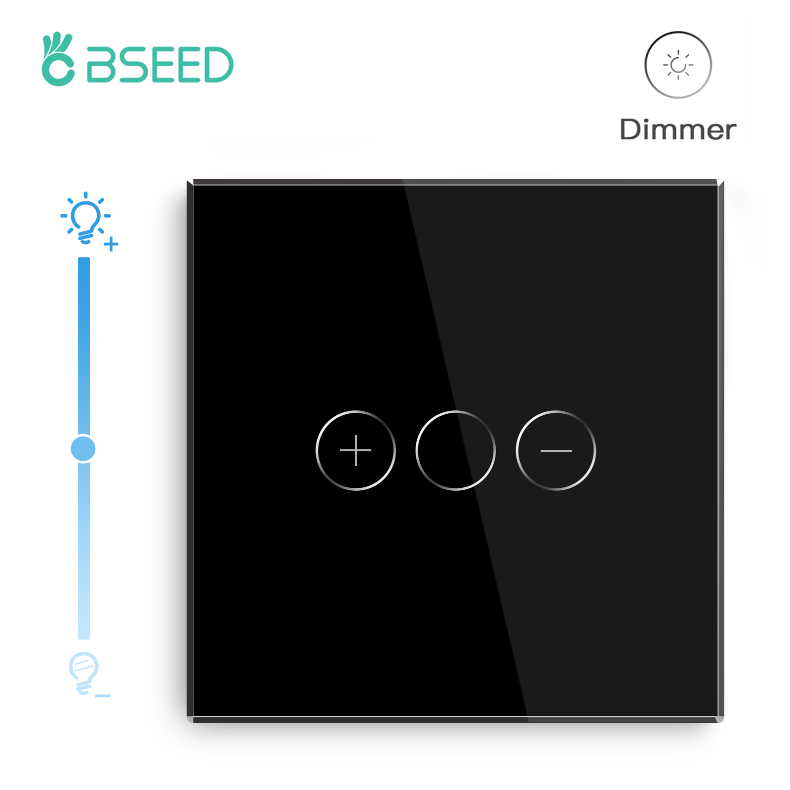 BSEED-interruptores de atenuación de pantalla táctil, 1 unidad, 2 vías, blanco, negro, LED, Sensor táctil regulable, Panel de cristal de retroiluminación azul, 10A