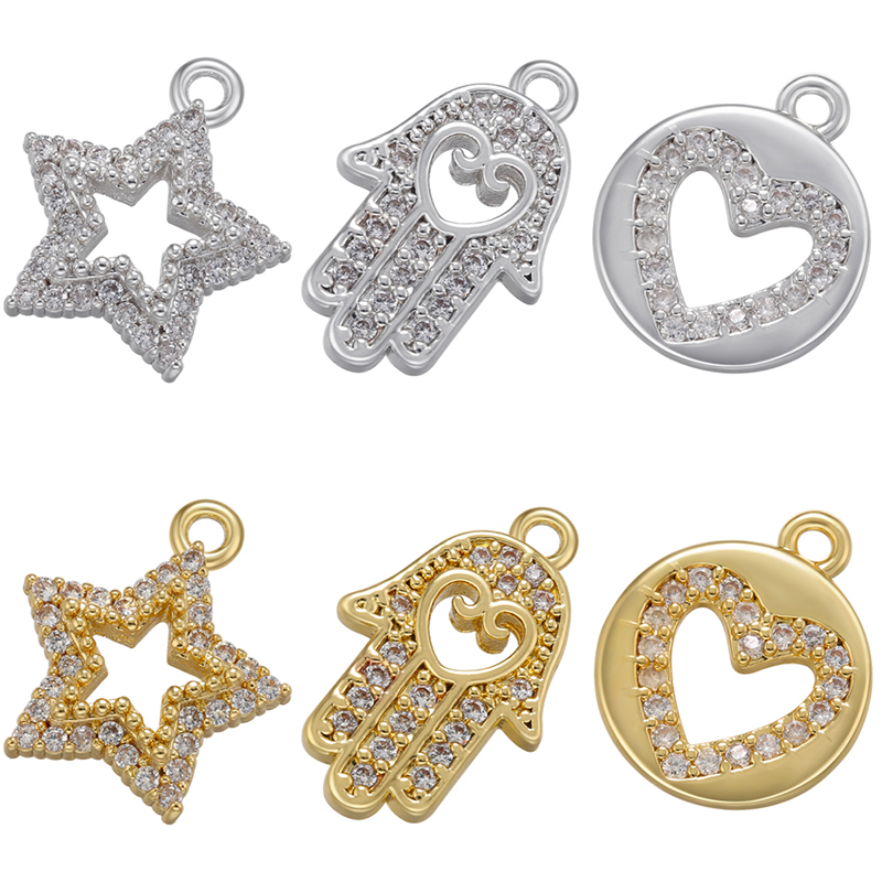 ZHUKOU Star หัวใจปาล์ม CZ Charms สำหรับผู้หญิง Handmade ต่างหูสร้อยคอเครื่องประดับอุปกรณ์เสริมขายส่ง VD1168
