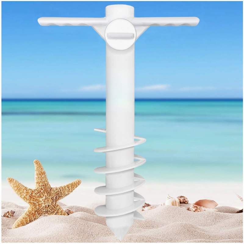 Beach Umbrella Sand Anchor Heavy Duty Umbrella Base With 5 Spiral Threads Universal Fit For Most Beach Umbrellas White