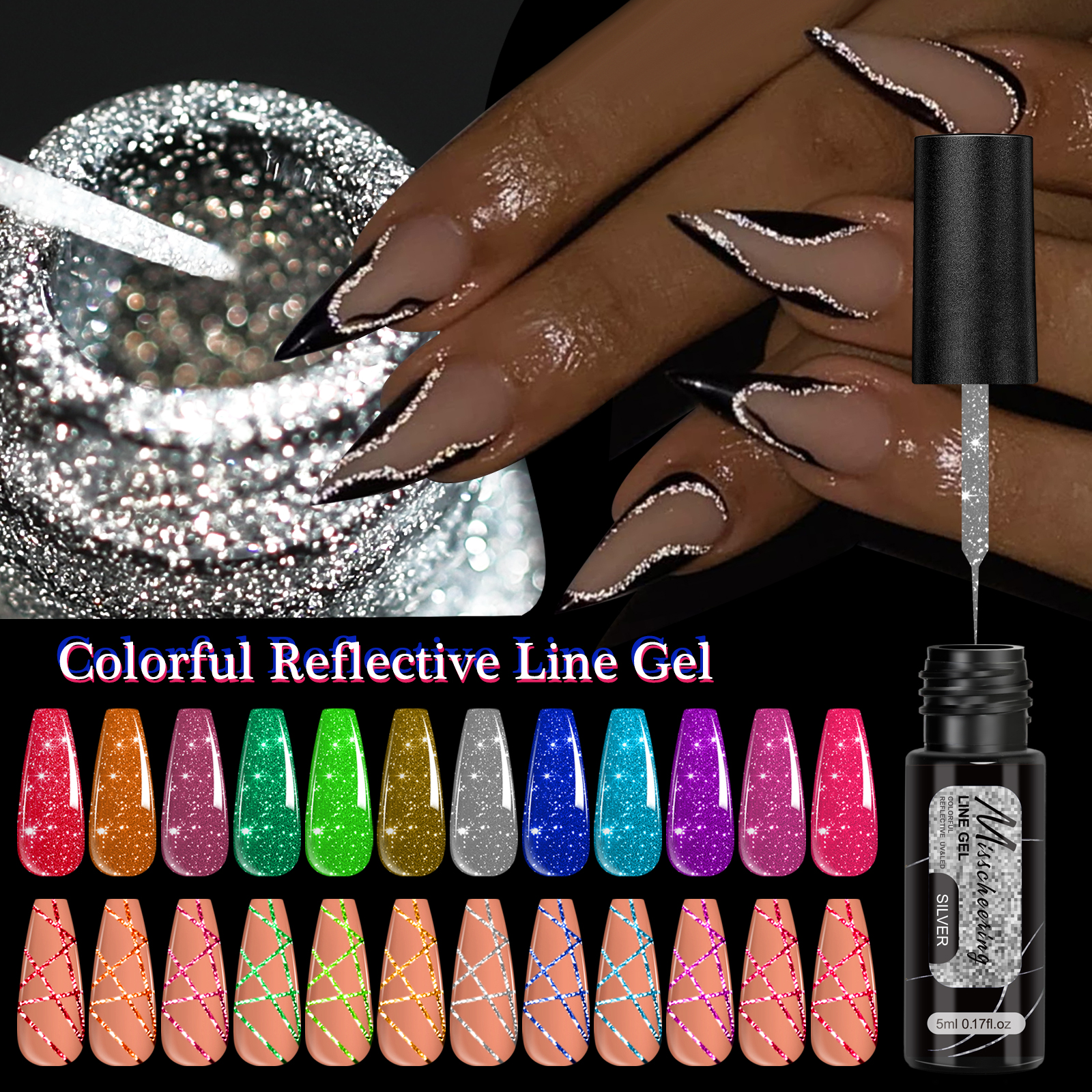 5 ml Fluoreszierendes Diamant-Linien-Gel, glänzend bemalt, Gel-Nagellack, semi-permanenter UV-Gel-Nagellack, Lack, DIY-Nagelkunst-Design, Salon
