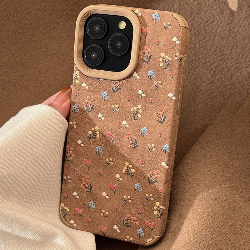 เคส iPhone 17 Pro Max แฟชั่นวินเทจ สีเบจ หนังกลับลายดอกไม้ สำหรับ iPhone 11 12 13 14 15 16 Pro Max Plus XS XR