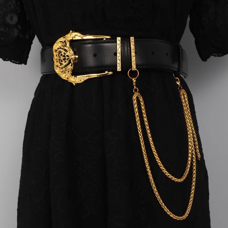 Corsé de cuero genuino con hebilla dorada a la moda para mujer, faja para mujer, abrigo, pretina, decoración de vestido, cinturón ancho J033
