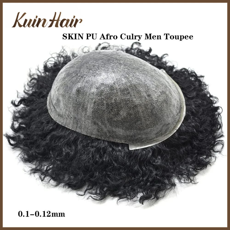 Toupee Curl Afro Full PU para Homens, Prótese Capilar Masculina, Sistema Capilar Remy Humano, Unidades de Substituição Capilar, 4mm-25m