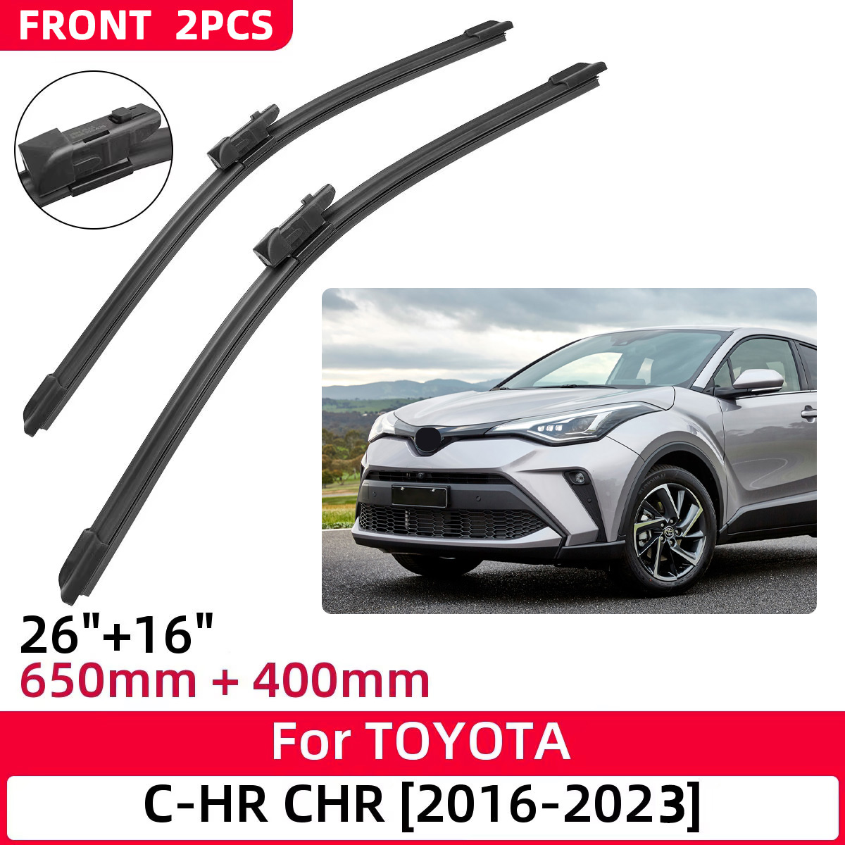 2 個トヨタ C-HR CHR 2016-2023 26 "+16" フロントワイパーブレードフロントガラスフロントガラスウィンドウカッターアクセサリー 2016 2017 2018