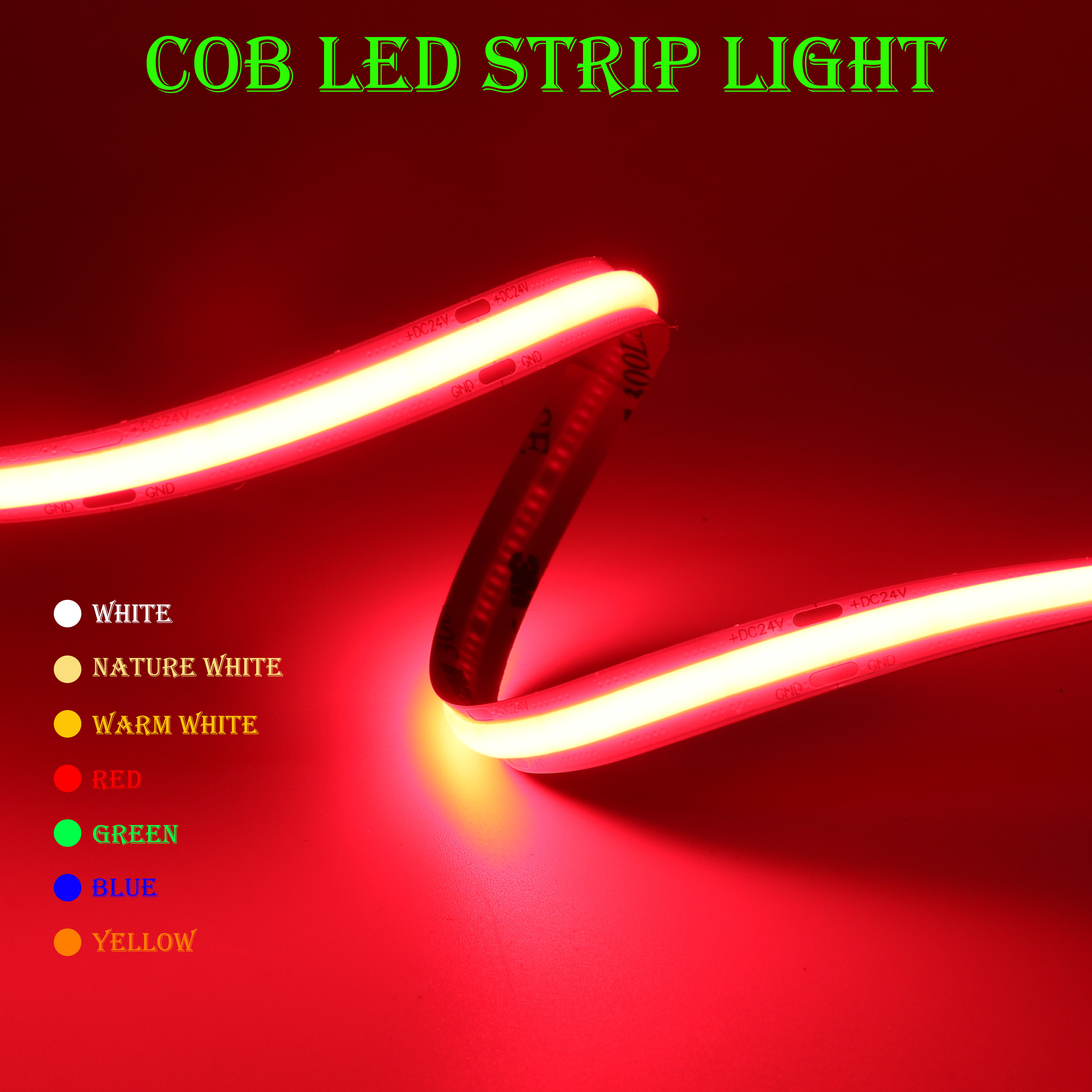 Tira de luces LED COB, iluminación lineal de alta densidad, 480/528Leds/m, cinta Flexible, blanco Natural cálido, rojo, azul, verde, decoración DC12/24V
