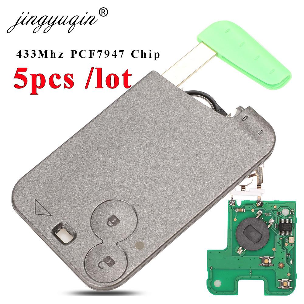 jingyuqin 5 sztuk / partia Karta inteligentna Zdalny kluczyk samochodowy do Renault Laguna Espace Velsatis PCF7947 Chip 433Mhz 2 przyciski Keyless Fob
