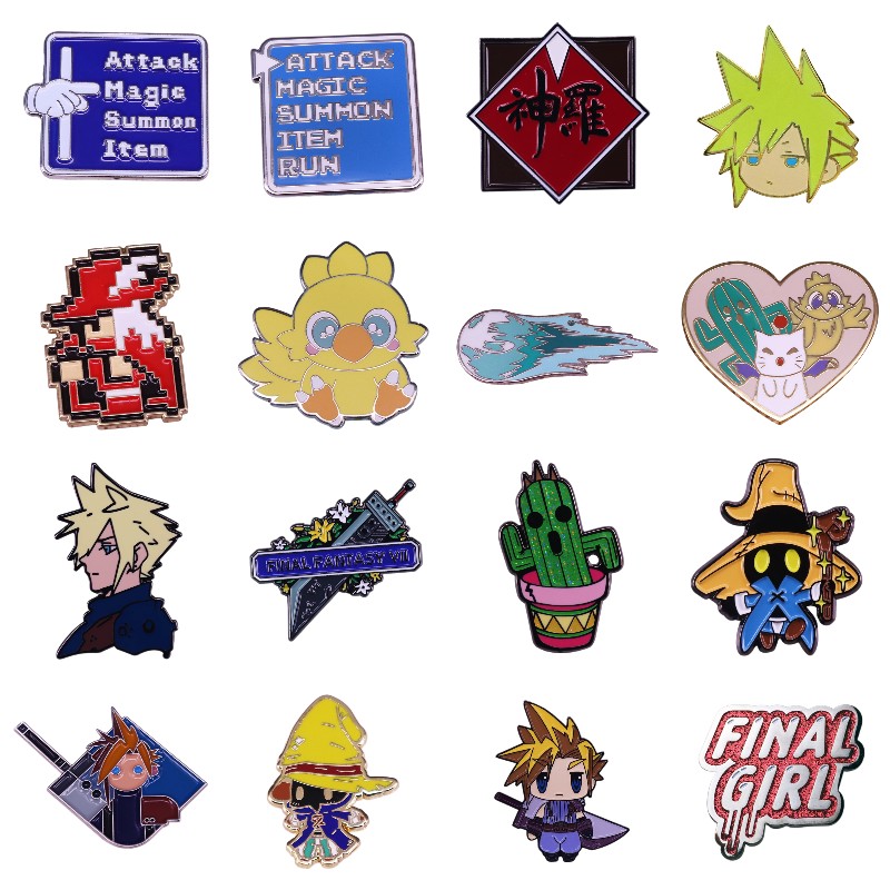 Doskonała jakość Gry Emalia Szpilka Chmura Strife Buster Miecz Meteor Chocobo Czerwony Mag Vivi Odznaka Shinra Menu Ataku Broszki dla graczy