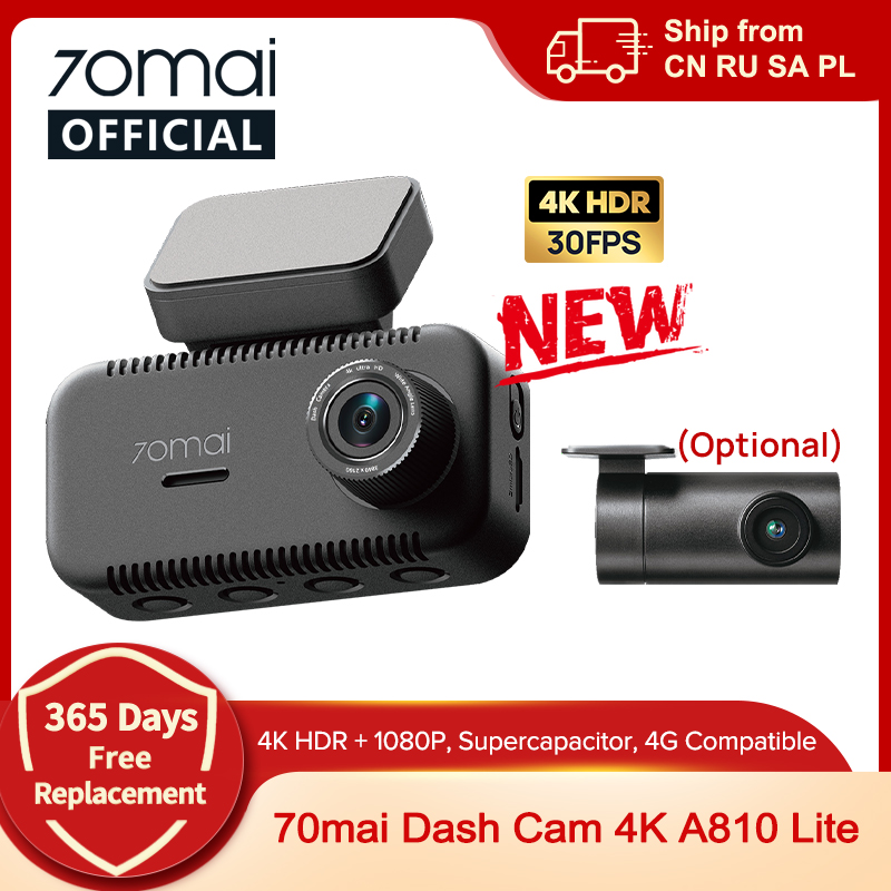 Caméra embarquée 70mai Dash Cam 4K A810 Lite 4K HDR F1.55 avec GPS intégré, Wi-Fi 6, commande vocale, 4G LTE, contrôle à distance