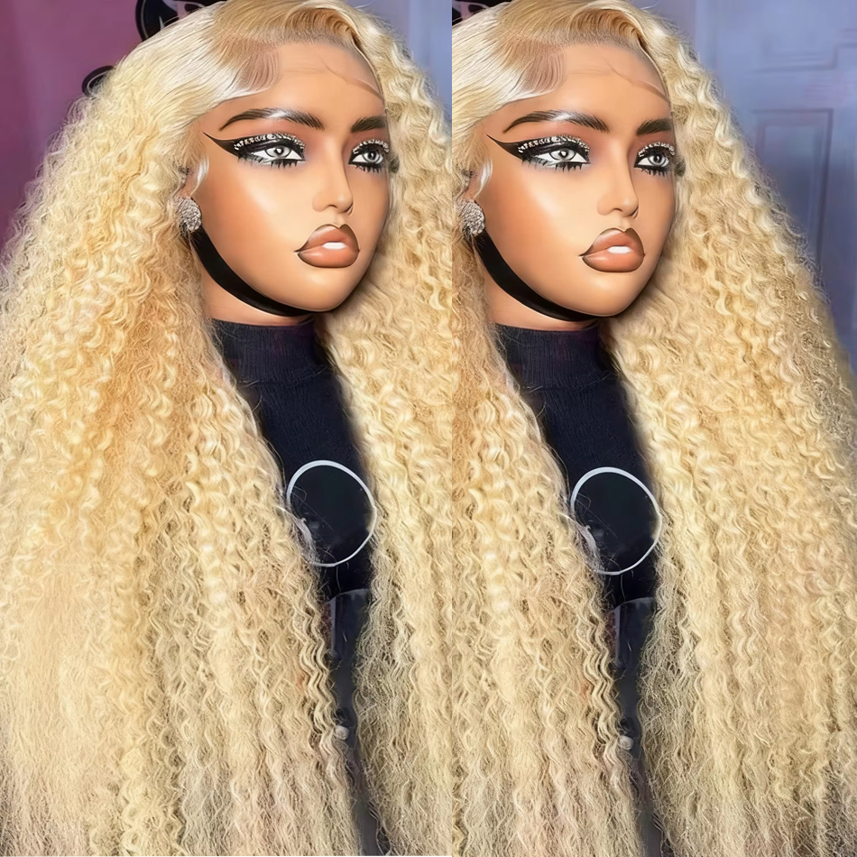 613 Kantwerkpruik van Echt Haar, Diepe Golf, 28 Inch, 13x4 HD Kantwerkpruiken, Diepe Golf, 200% Dichtheid, Krullend Honingblond Frontaal Pruik