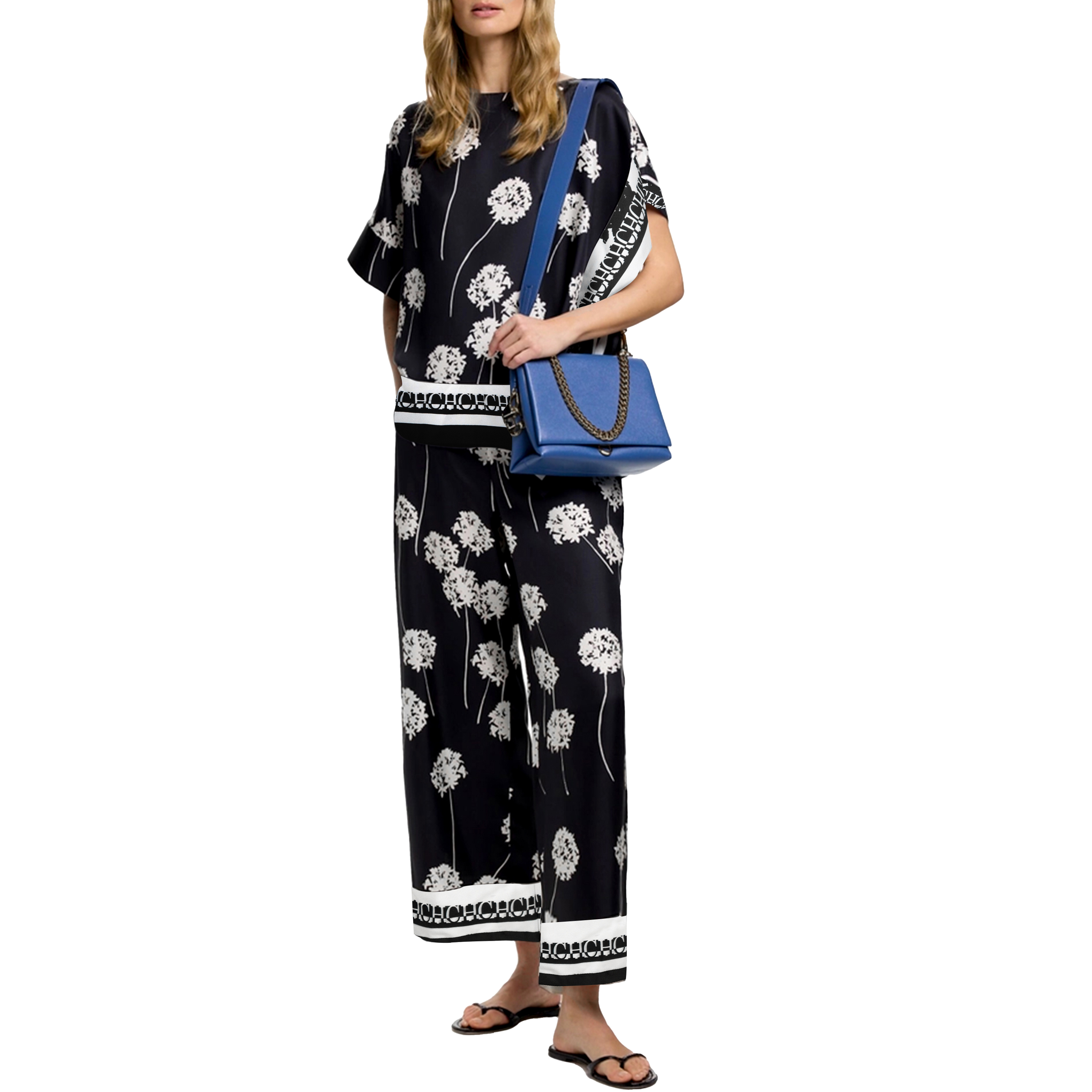 CHCH New Women Pants Suits Loose V-Neck ShirtShort Sleeve Retro Pant Sets 2025 Spring Summer Light and Thin Lady Suit