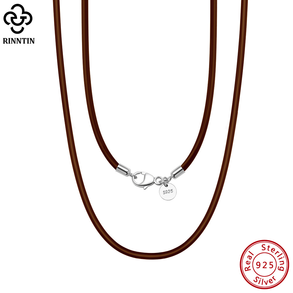 Rinntin Halskette aus echtem italienischem 2 mm braunem Lederband für Damen und Herren mit 925er-Sterlingsilber-Verschluss, trendiger Schmuck SC62