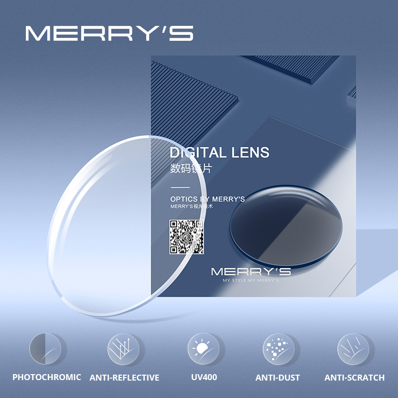 MERRYS Photochromic C3 Series Anti-reflective Prescription Lens CR-39 Resin Aspheric Glasses Lenses Myopia UV400 Sunglasses Lens