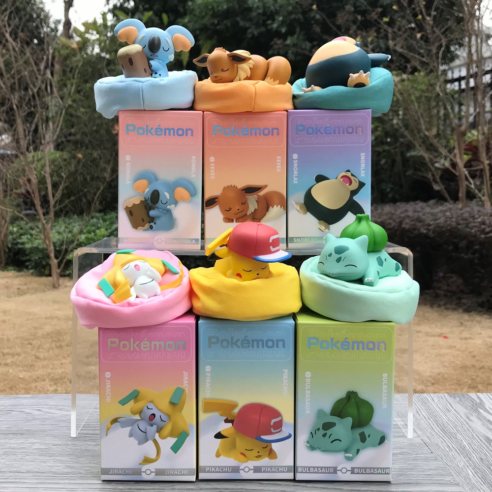 6 estilos pokemon sonho estrelado pikachu bulbasaur eevee snorlax jirachi komala dormindo anime figuras brinquedos pvc kawaii