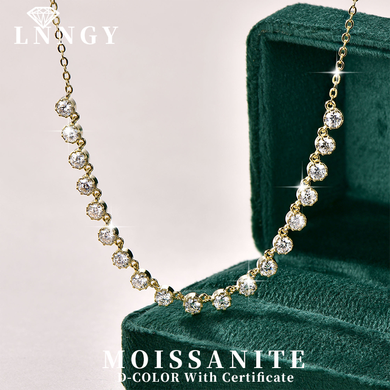 Collier style bulle en moissanite étincelante de 3 mm, collier ras du cou en or 14 carats pour femmes, accessoires de bijoux de mariage
