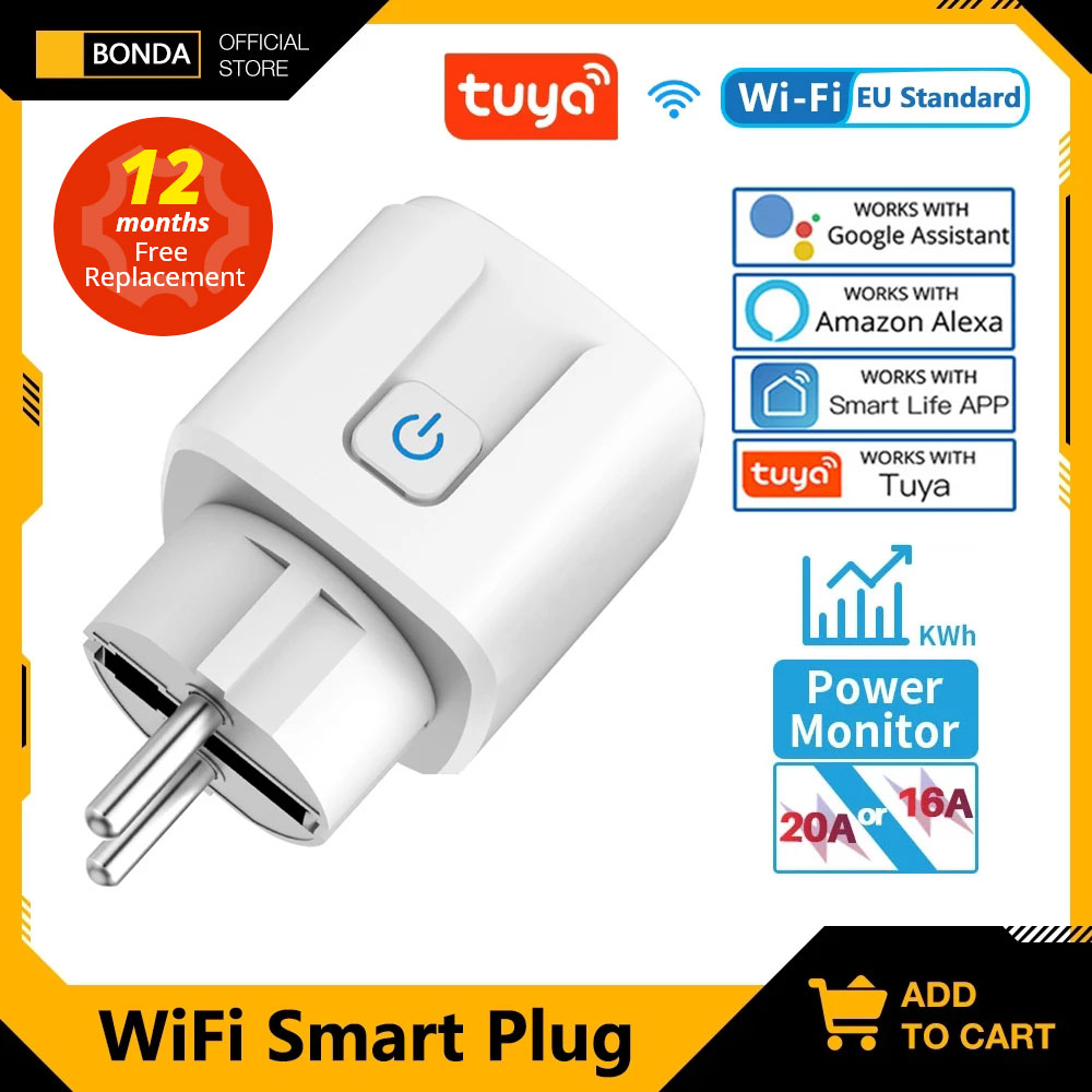 Inteligentna wtyczka WiFi EU 16A/20A z funkcją monitorowania czasu zasilania Sterowanie aplikacją Tuya Smart Life Współpracuje z Alexa Google Home