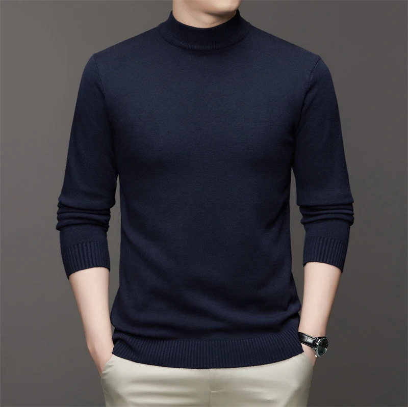 Pull à manches longues à col mi-haut pour homme, 7 couleurs, pull document solide, haut doux, chaud et confortable avec base
