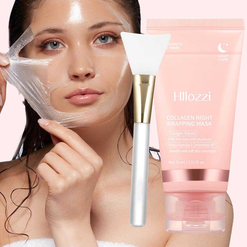 Masque enveloppant de nuit au collagène avec brosse à gelée, masque de traitement de nuit hydratant en profondeur pour tous les Types de peau