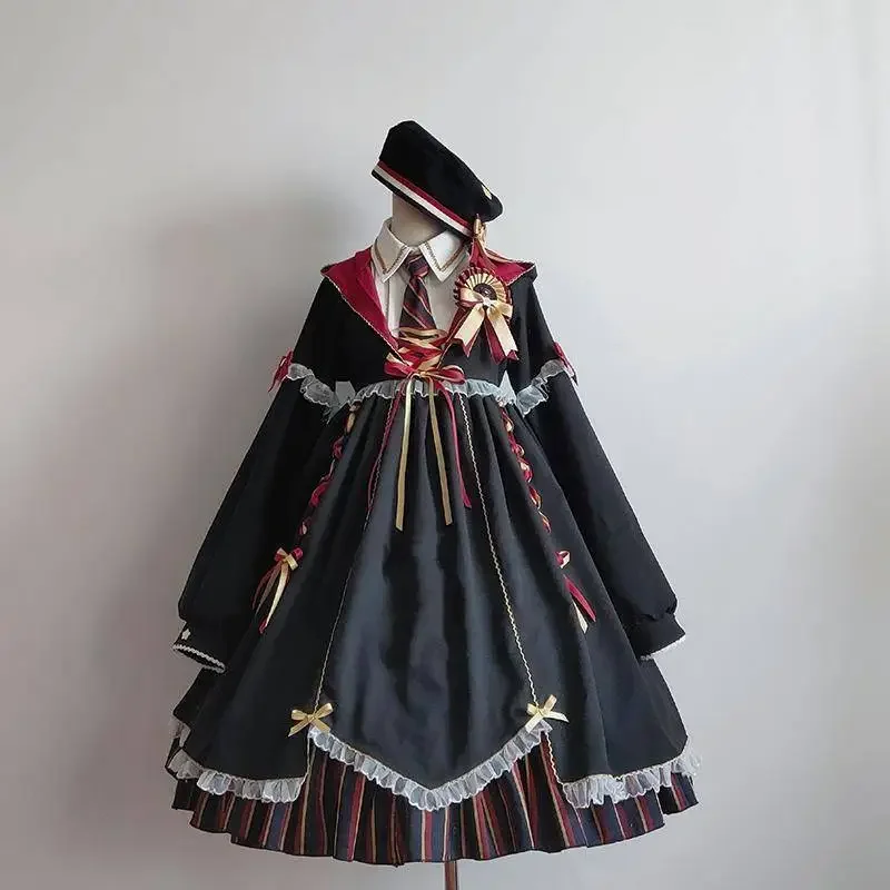 MAGOGO Lolita Gothic ชุด Magical Girl เครื่องแต่งกาย OP ชุดหมวก Tie Badge ฮาโลวีนผู้หญิงชุดวินเทจคอสเพลย์ Vestidos