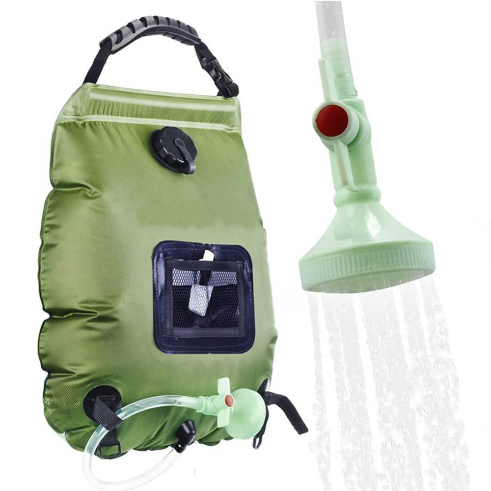 Tas Pancuran matahari 20L, tas Pancuran Mandi berkemah Premium luar ruangan, pemanas tenaga surya suhu air panas 45 °C dengan selang kepala pancuran dapat dilepas