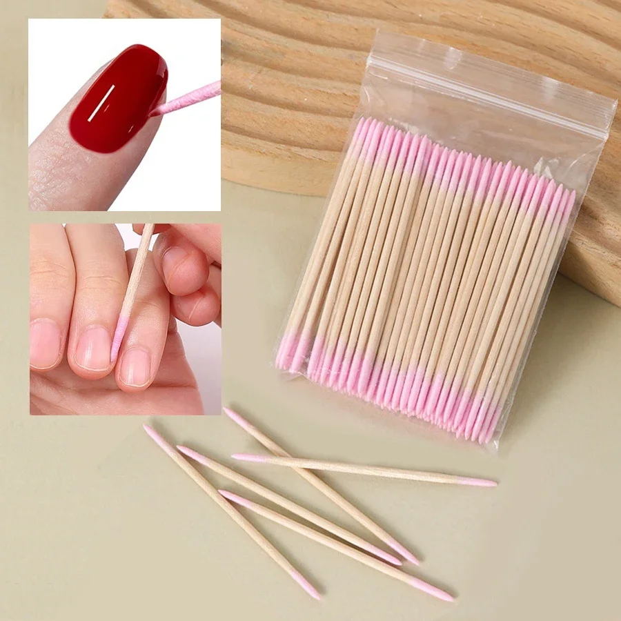 100 Uds hisopos de algodón de doble punta puntas finas para decoración de uñas maquillaje delineador de ojos corrección-herramientas de belleza