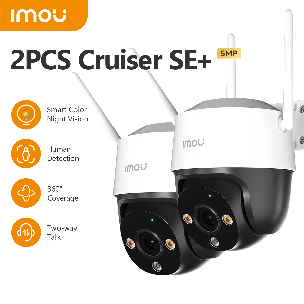 IMOU 2PCS Cruiser SE+ 5MP Wi-Fi Kamera PTZ Inteligentny kolorowy noktowizor IP66 Bezpieczeństwo zewnętrzne 360 °   Pokrycie Inteligentne automatyczne śledzenie