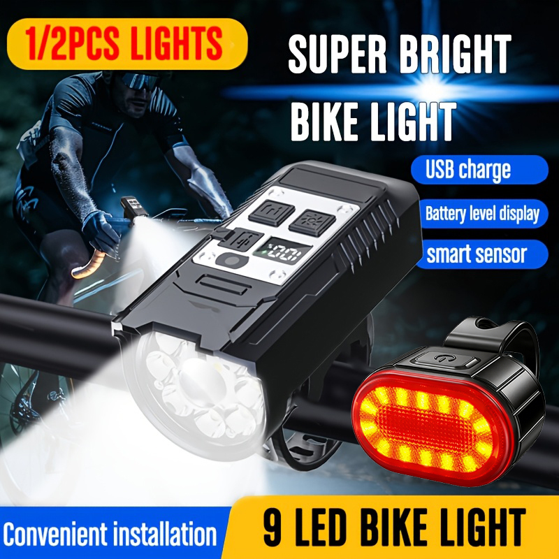 Lampe de poche de vélo à 9 LED, Rechargeable de Type C, ultralégère, pour guidon, étanche, lanterne de cyclisme