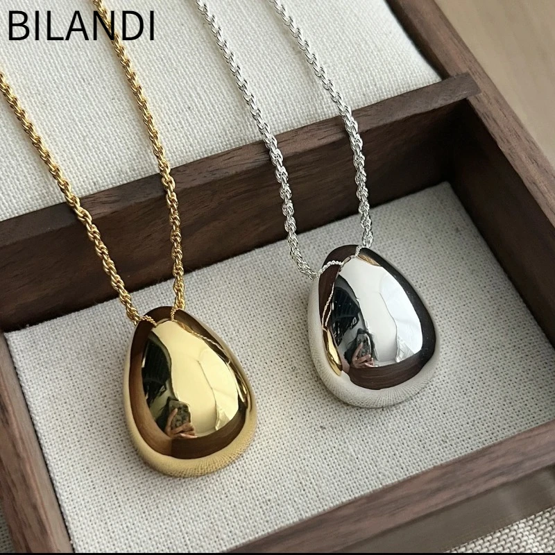 Bilandi joyería de moda diseño Simple y delicado collar con colgante de lágrima de Metal liso para mujer regalo de fiesta Dropshipping