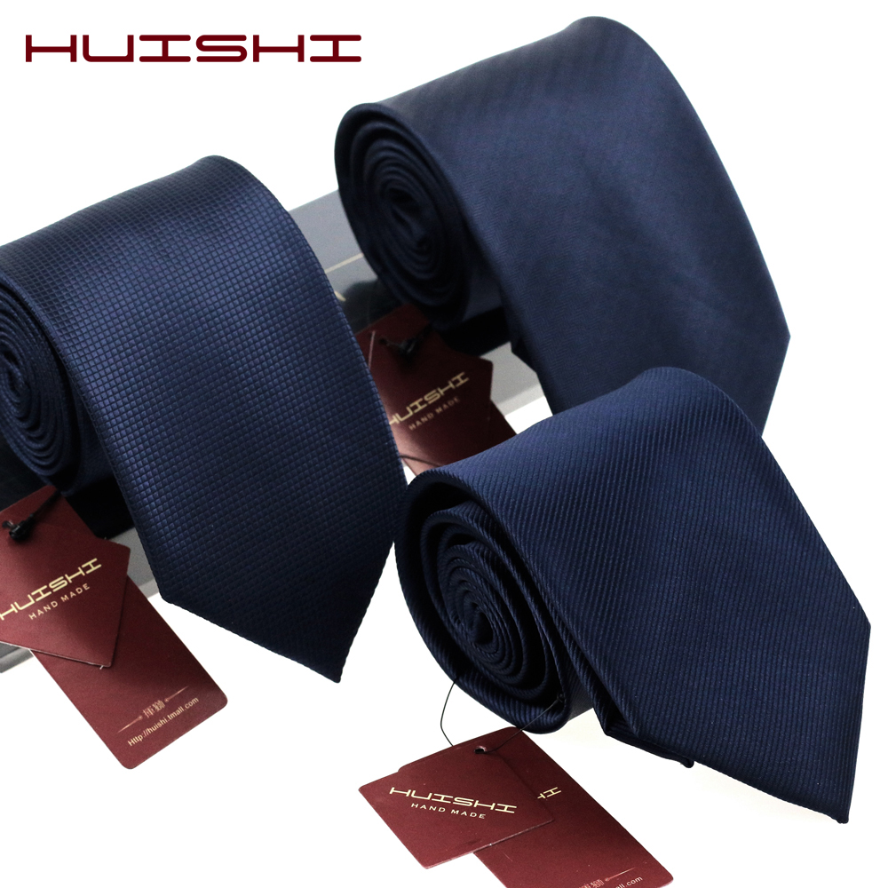 Huishi gravata masculina de 8cm, cor azul escuro sólida, 6cm, à prova d'água, jacquard, uso diário, cravat, festa de casamento para homens