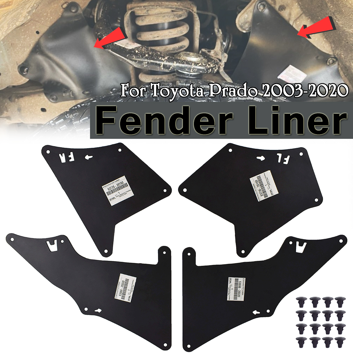 Conjunto de 4 protetores contra respingos para Toyota 4Runner 2003 - 2020 Fender Liner Avental Splash Seal Mud Flaps Flap Saia Splash Guards Liners