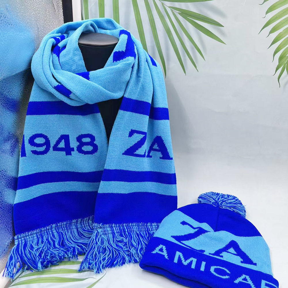 University sisters Party ZA 1948 Greek Alphabet Iconic Winter Light Blue Royal Blue Scarf Hat Set