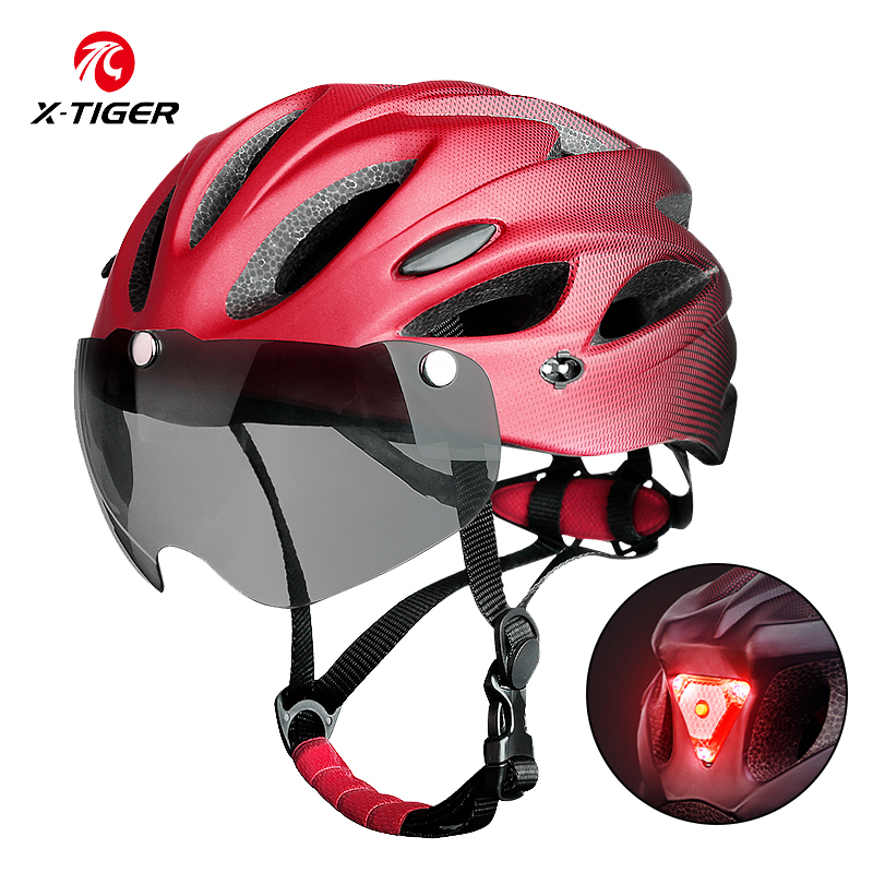 X-TIGER หมวกกันน็อคจักรยานสําหรับผู้ใหญ่พร้อมไฟท้าย LED Dual Mode Goggle หมวกกันน็อคขี่จักรยาน Fit 58-62 ซม.น้ําหนักเบา Breathable หมวกกันน็อคจักรยาน