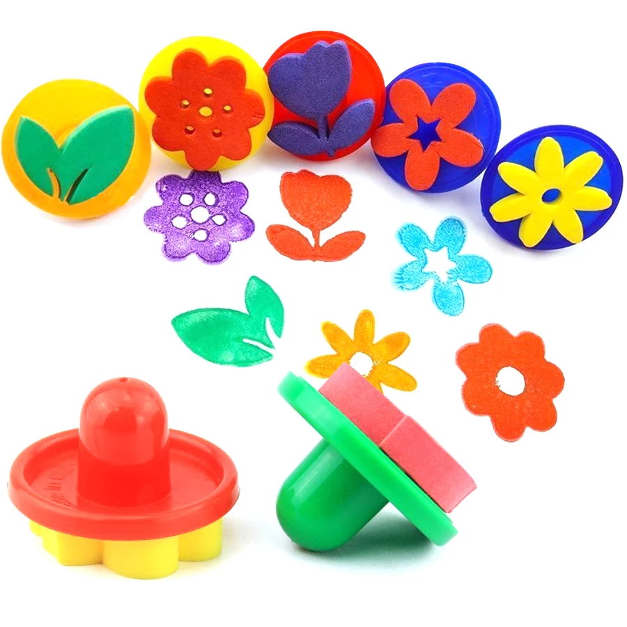 Juego de 6 unidades de sellos de esponja para pintura de hojas y flores con asas cortas, sellos artesanales de EVA para pintura decorativa de Graffiti artístico DIY JXB