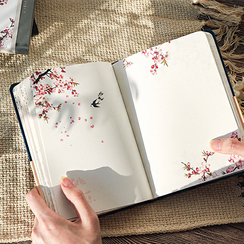 Creative สีสันหน้าโน้ตบุ๊คสไตล์จีนปกแข็งไดอารี่หนังสือ Weekly Planner คู่มือสีหน้าภายในสําหรับนักเรียน