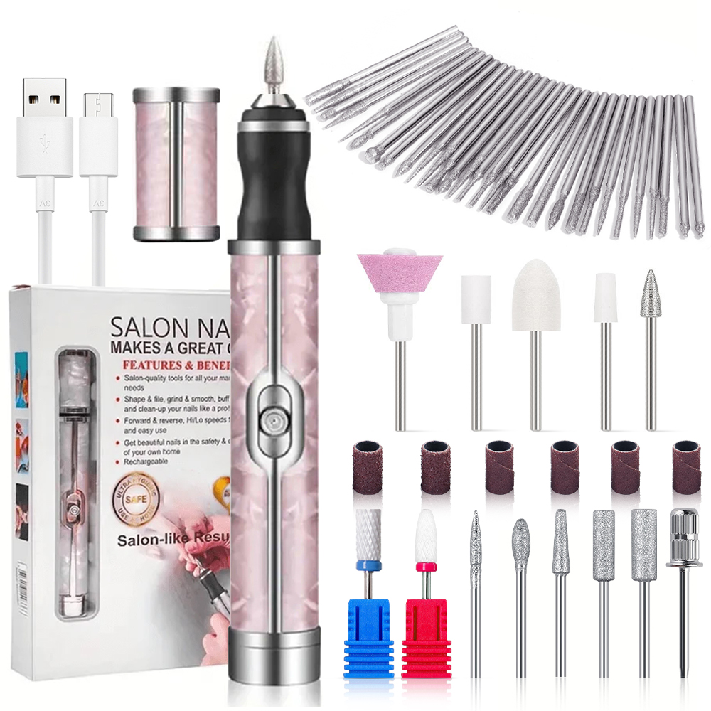 LINMANDA เครื่องบดเล็บไฟฟ้าแบบชาร์จไฟได้เครื่องขัดเล็บแบบพกพามินิไฟฟ้า Driil Pedicure Kit สําหรับ Home Salon
