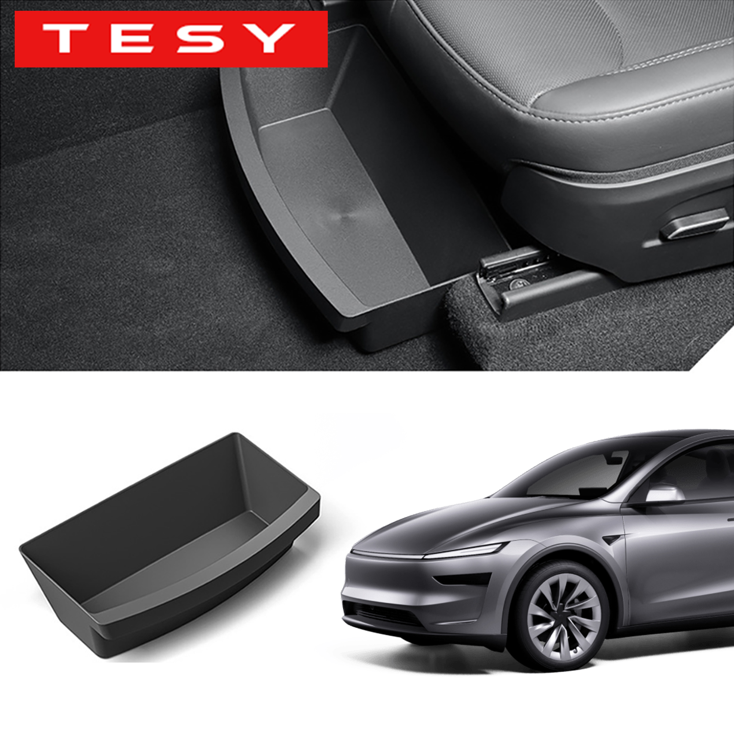 กล่องเก็บของ TPE ใต้เบาะนั่งสำหรับ Tesla Model Y รุ่นใหม่ รุ่น Juniper Standard Premium และ Performance ที่นั่งด้านหน้า